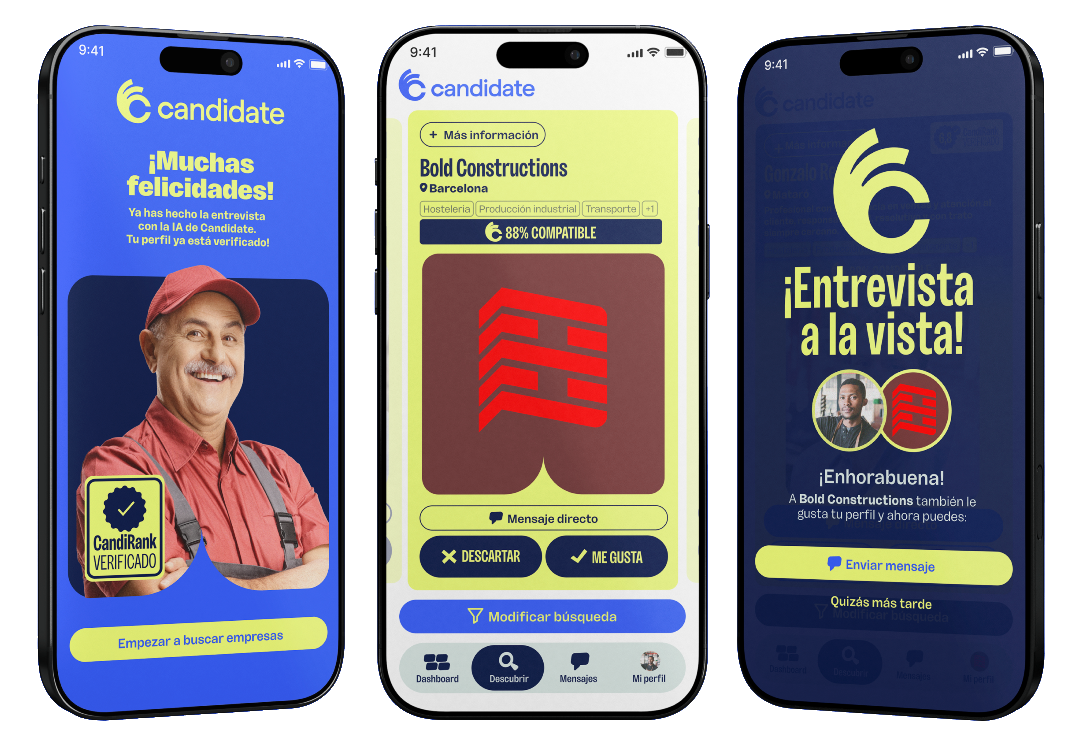 Pantallas de la app Candidate para candidatos