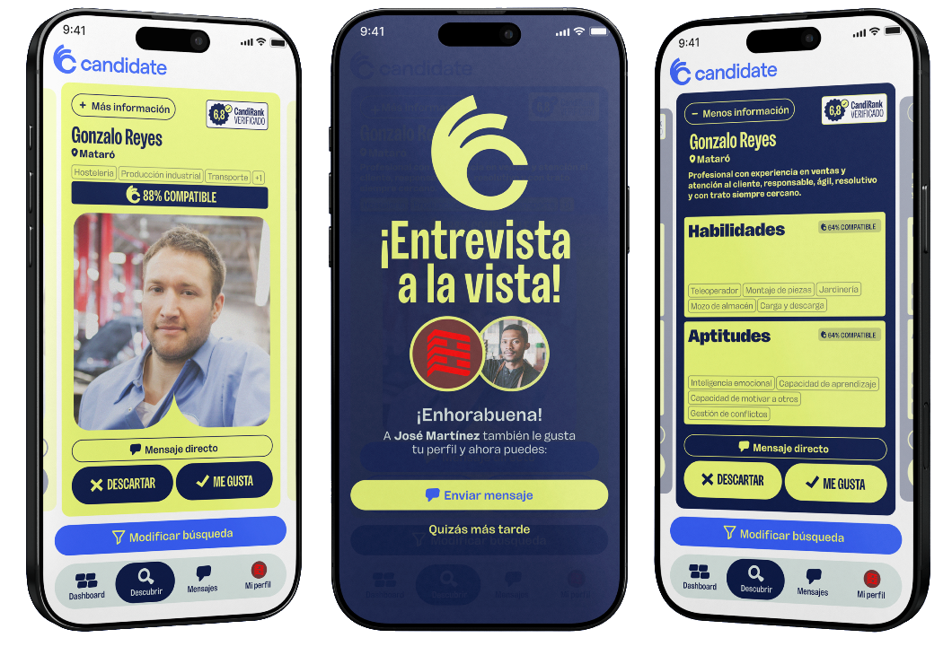 Pantallas de la app Candidate para empresas